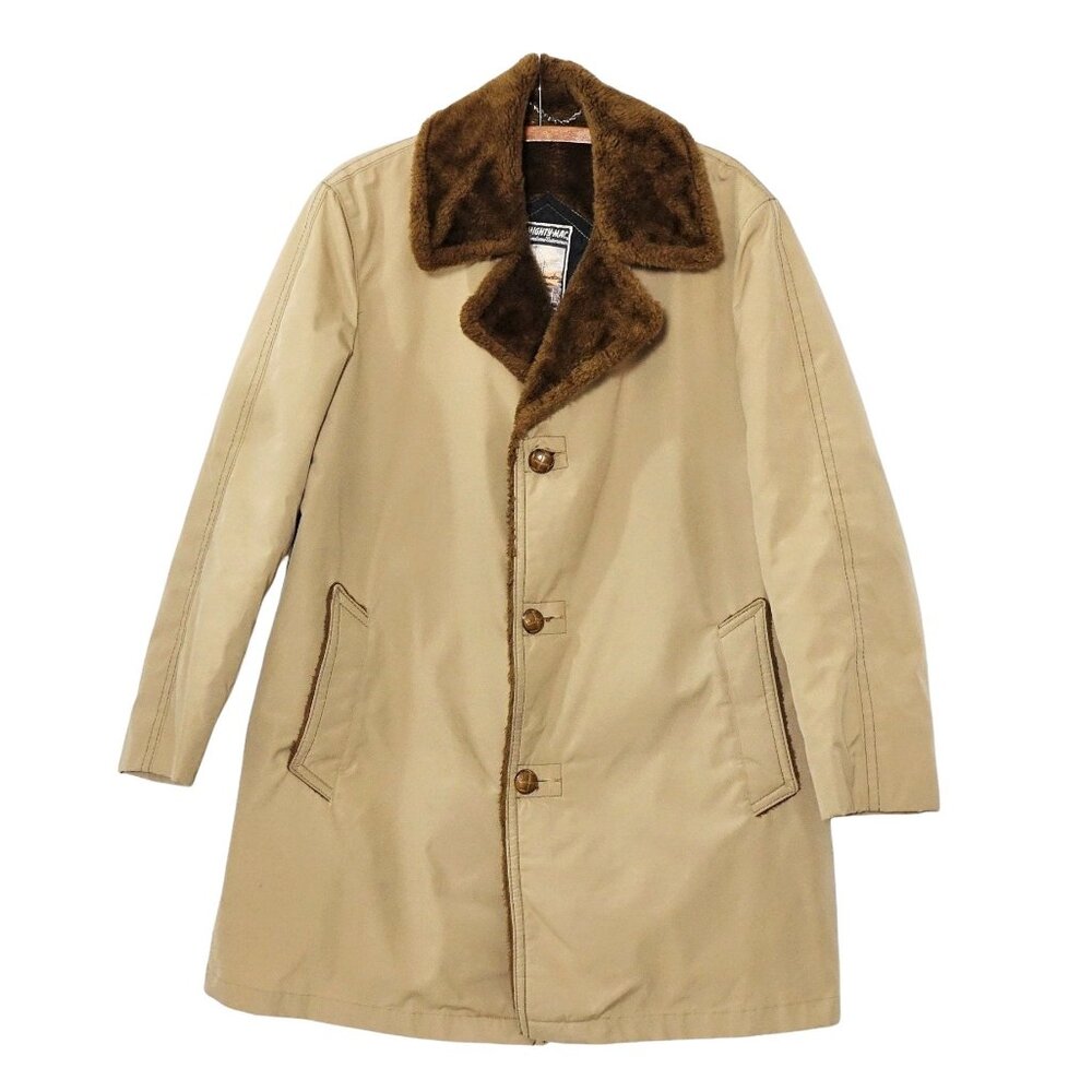 Vintage 70s Mighty Mac Out O'Gloucester Faux‎ Fur Lined Coat Mens Size 40 Sherpa